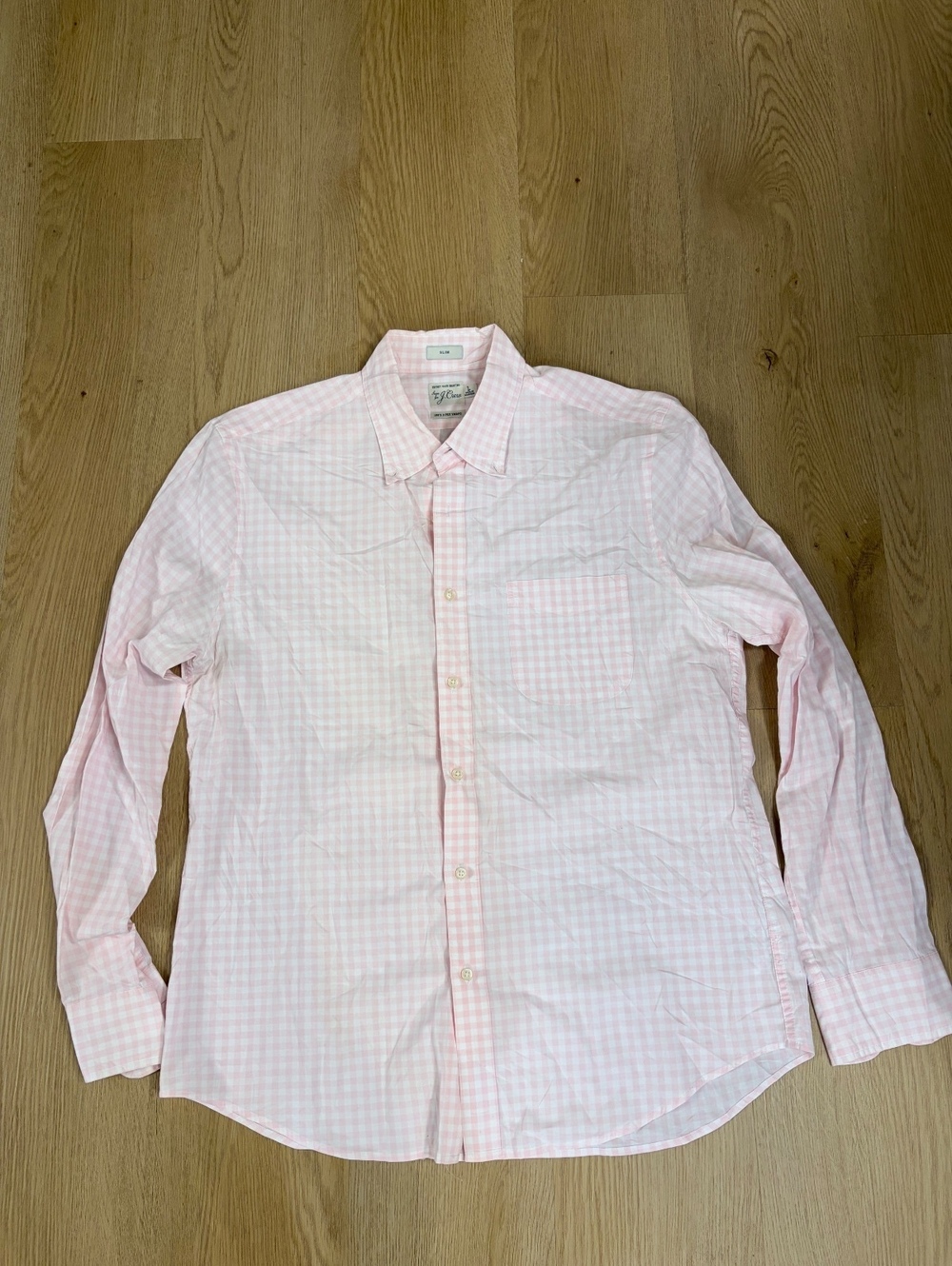 Men's J.Crew Secret Wash Pink Gingham Shirt Slim Fit Size Large